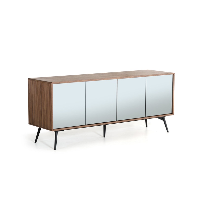 30' Walnut Veneer Glass And Metal Buffet By Homeroots