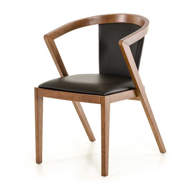 30' Walnut Wood And Black Leatherette Dining Chair By Homeroots