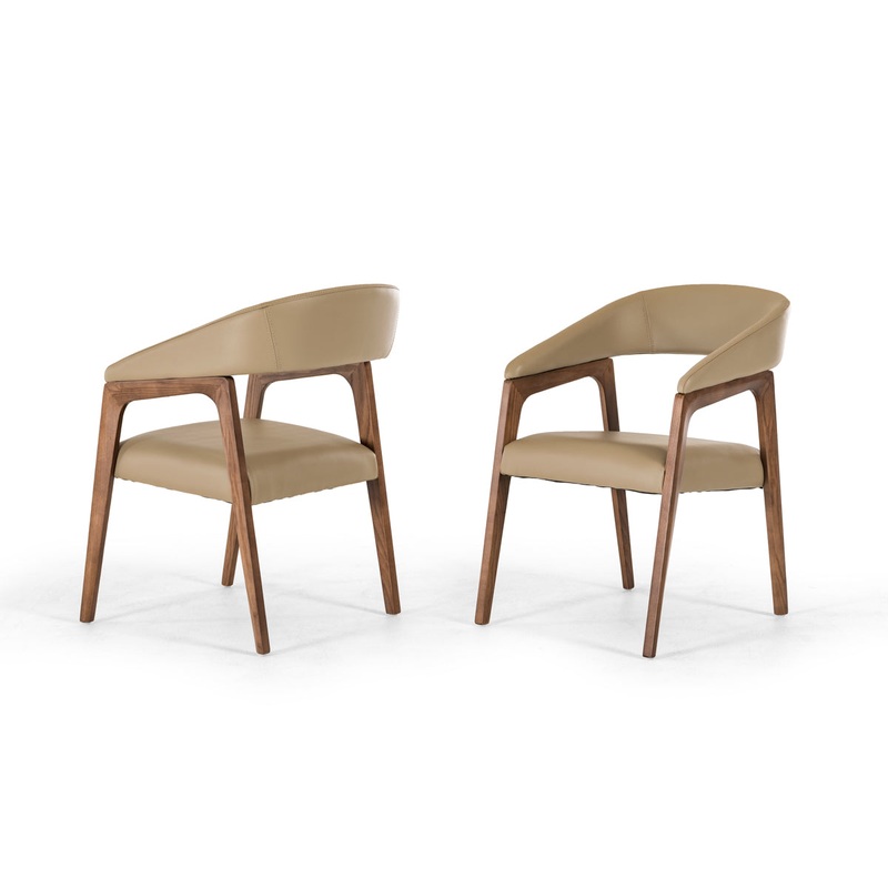 31' Taupe Leatherette And Walnut Wood Dining Chair By Homeroots