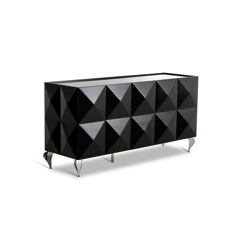 33' Black Lacquer Mdf And Steel Buffet With 3 Doors By Homeroots
