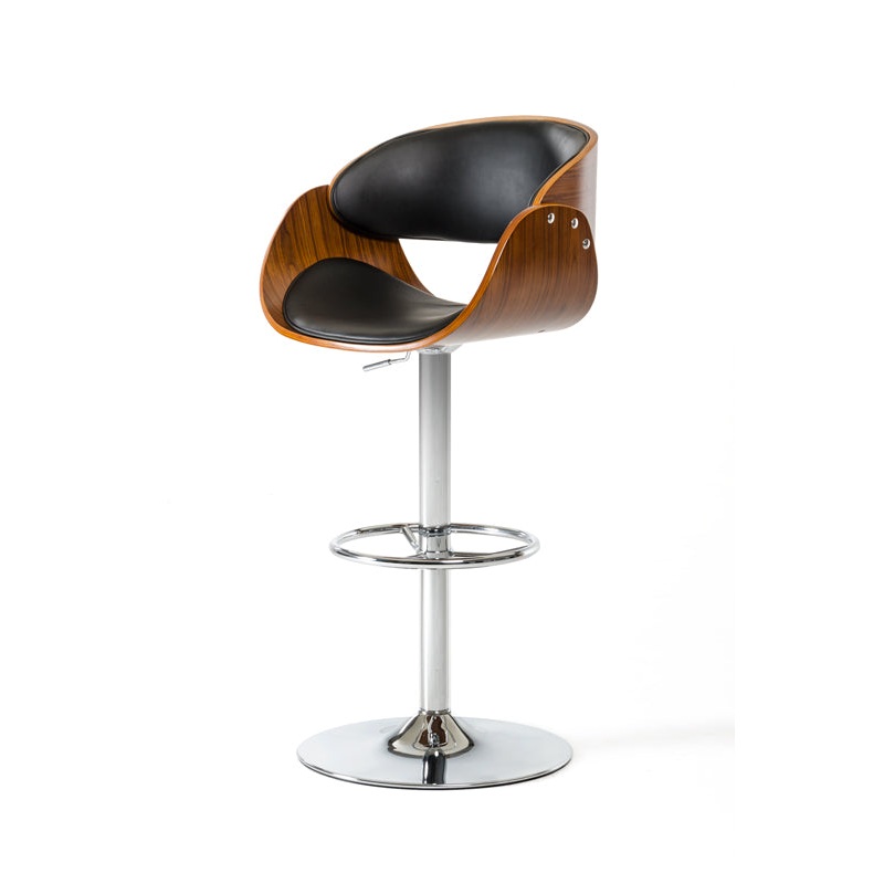 36' Black Leatherette Veneer And Steel Bar Stool By Homeroots