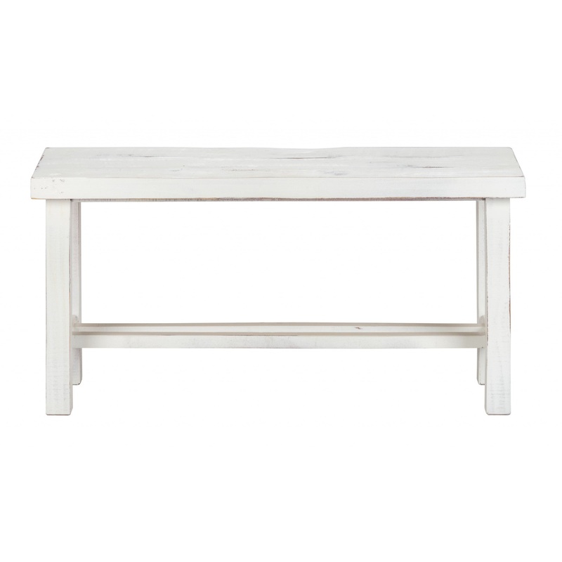 36" Rustic White Distressed Bench By Homeroots
