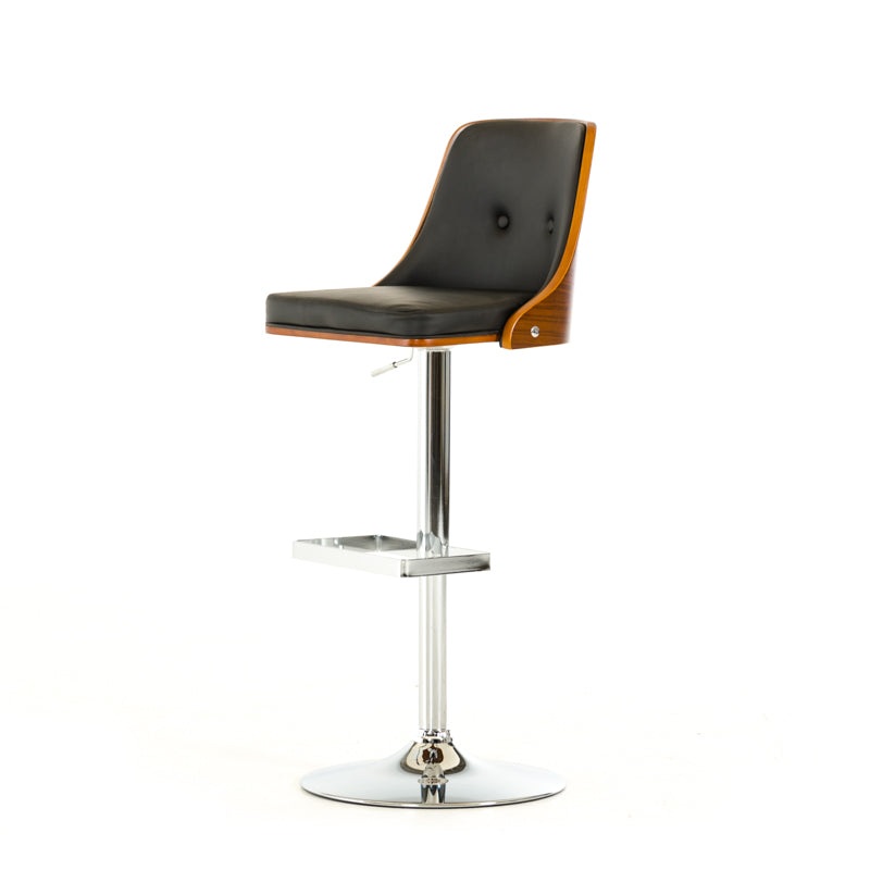 43' Black Leatherette Veneer And Steel Bar Stool By Homeroots