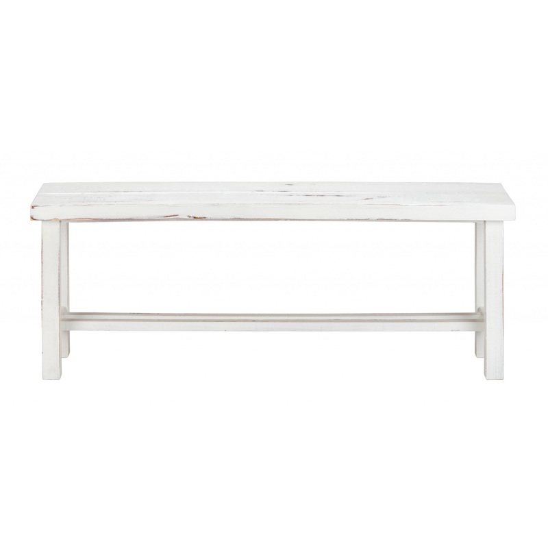 48" Rustic White Distressed Bench By Homeroots
