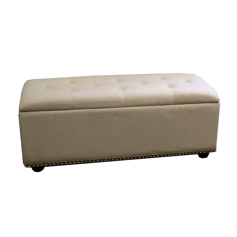 Beige Nailhead Storage Bench Ottoman Four Piece Set By Homeroots