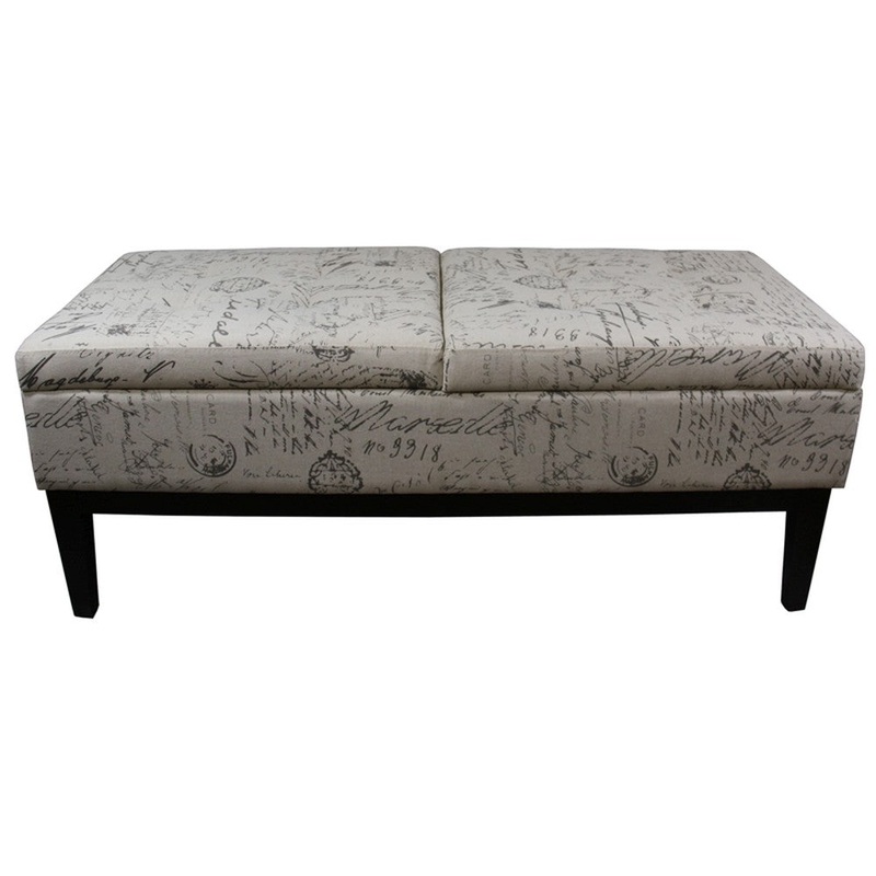 Black and White Vintage Postcard Print Dual Lift Storage Bench By Homeroots