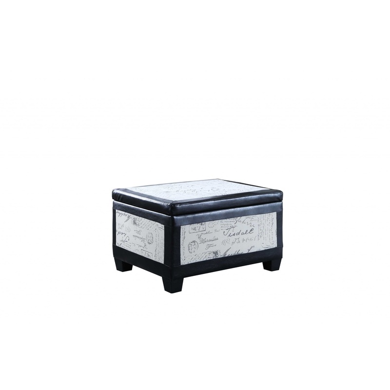 Black Postcard Faux Leather Storage Bench and Two Ottomans By Homeroots - 469416