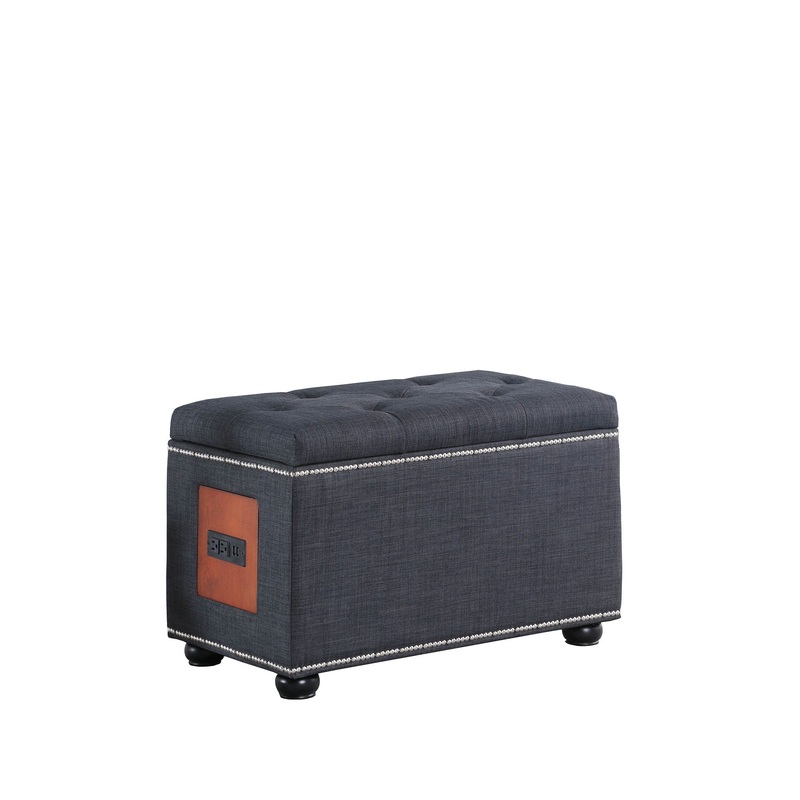 Charcoal Gray Tufted Storage Ottoman with Charging Station By Homeroots