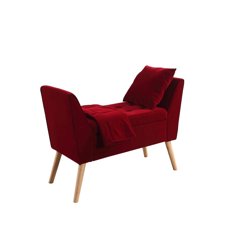 Deep Red Modern Flair Storage Bench with Pillow and Blanket By Homeroots