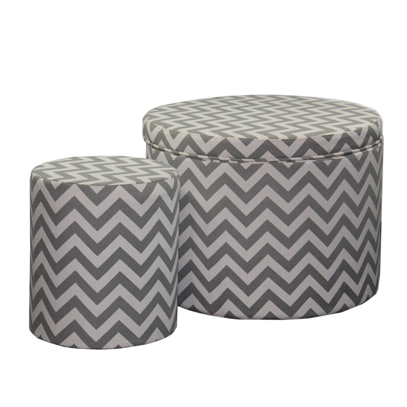 Gray and White Chevron Ottoman Two Piece Set By Homeroots