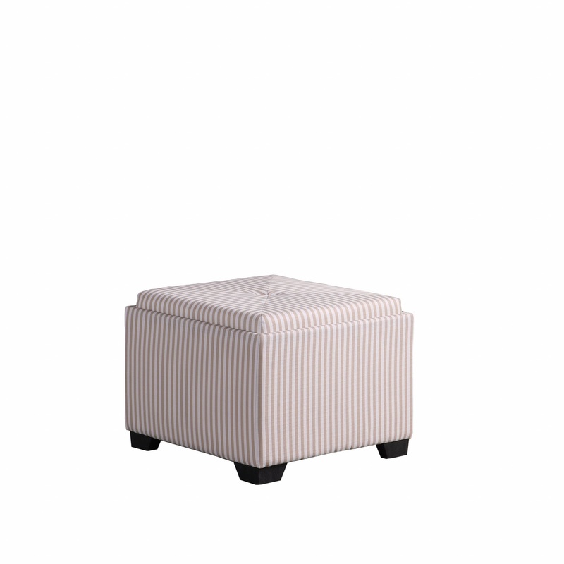 Gray and White Pinstripes Tufted Storage Ottoman By Homeroots