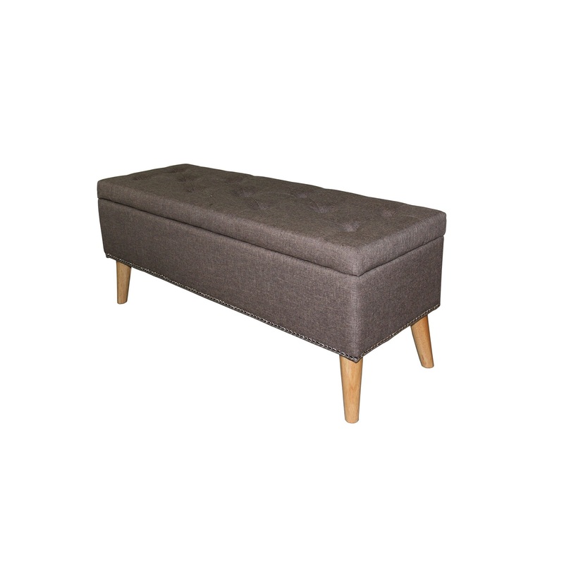 Gray Brown Linen Look Tufted Storage Bench By Homeroots