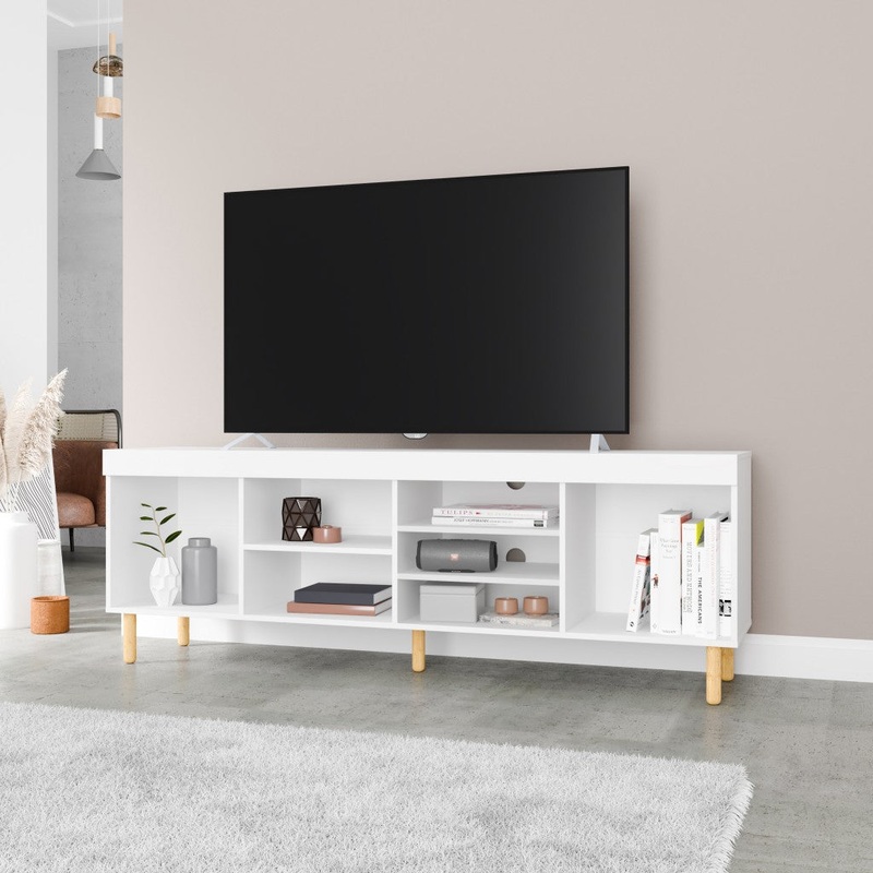 Iko White Modern TV Stand Open Cubbie Media Center By Homeroots