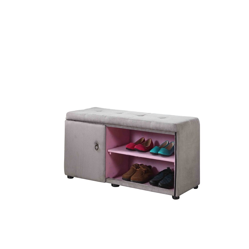 Light Gray and Pink Tufted Shoe Storage Bench By Homeroots