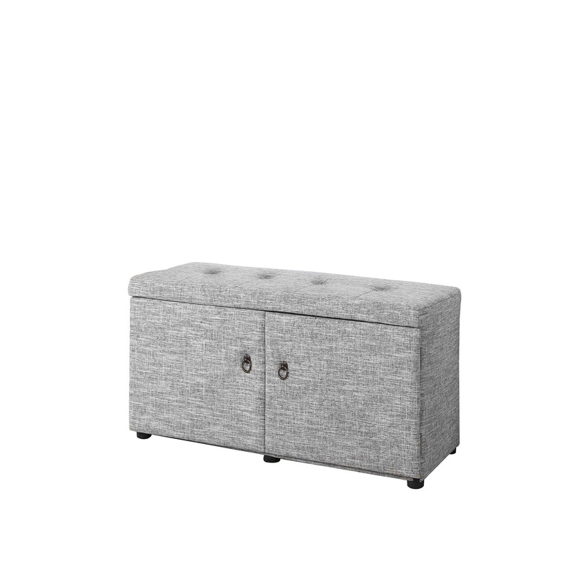 Light Gray Linen Look Double Door Shoe Storage Bench By Homeroots