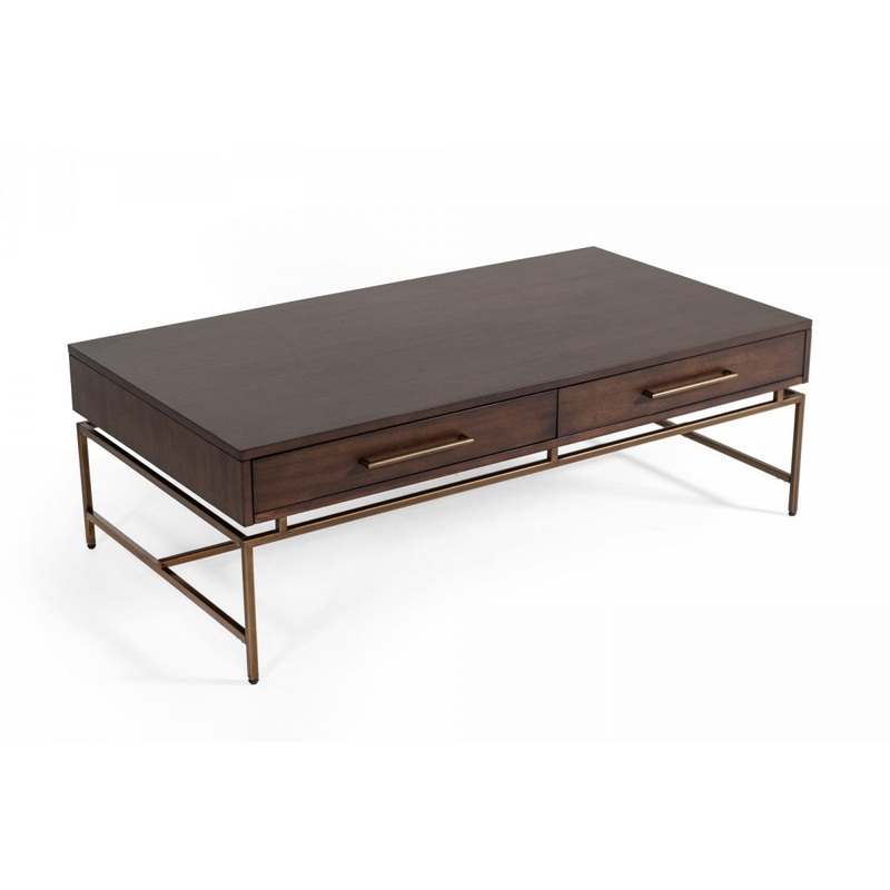 Mid Century Modern Acacia and Brass Coffee Table By Homeroots