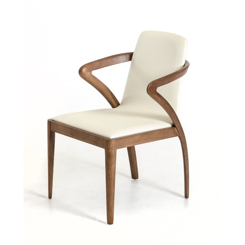 Mod Walnut Wood And Cream Faux Dining Chair By Homeroots
