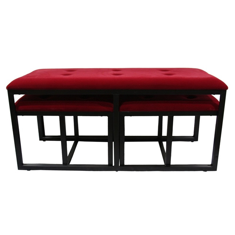 Modern Black and Red Metal Three Piece Bench Set By Homeroots