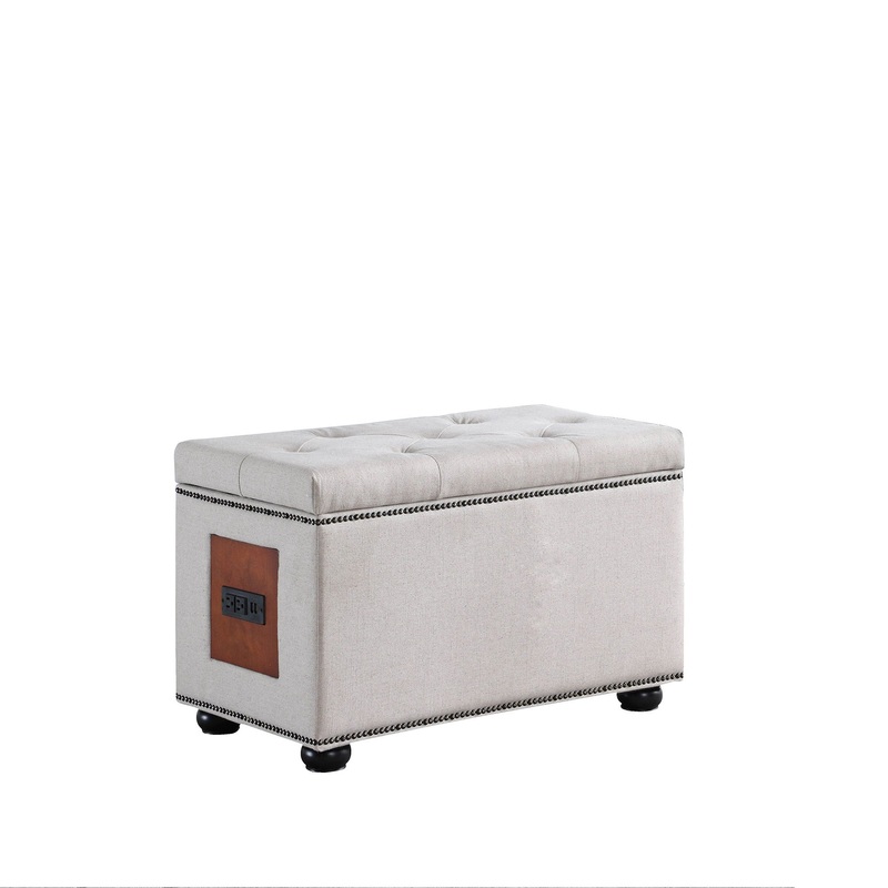 Natural Tufted Storage Ottoman with Charging Station By Homeroots