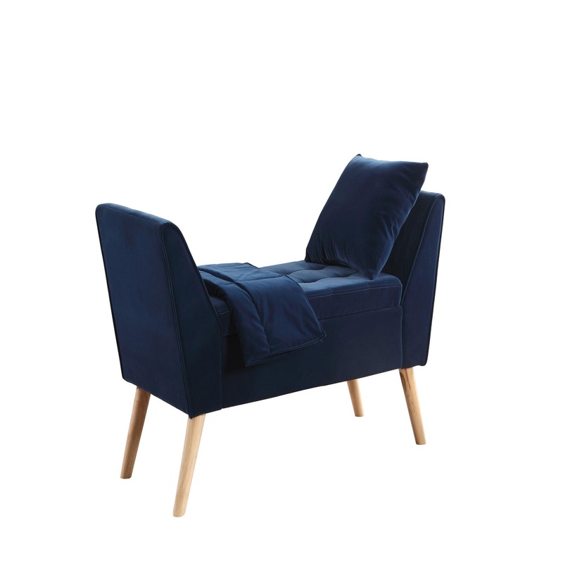 Navy Blue Modern Flair Storage Bench with Pillow and Blanket By Homeroots
