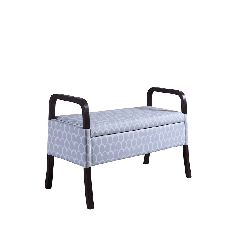 Pale Gray and White Scales Wooden Storage Bench with Handles By Homeroots