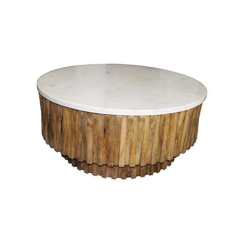 Round Marble Top and Wooden Strips Coffee Table By Homeroots