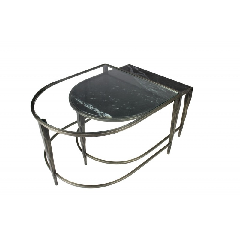 Set of 2 Black Marble Top and Glass Coffee Tables By Homeroots