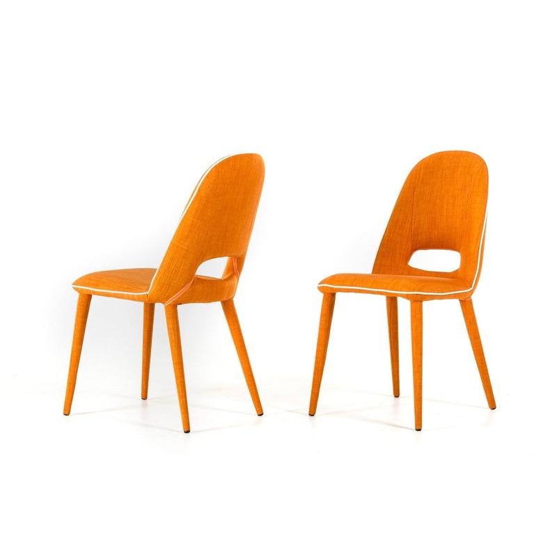 Set Of 2 Modern Arch Orange Fabric With White Piping Dining Chairs By Homeroots