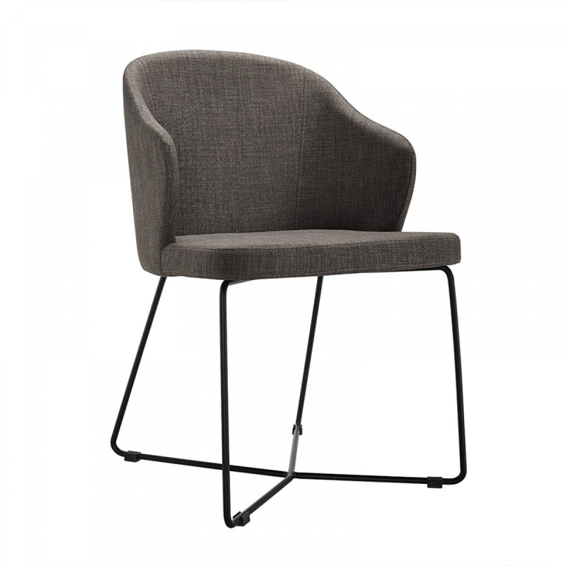 Set Of 2 Modern Grey Fabric Black Coated Metal Dining Chairs By Homeroots