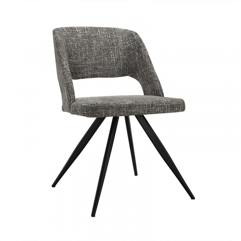 Set Of 2 Modern Grey Fabric Dining Chair With Sleek Black Legs By Homeroots