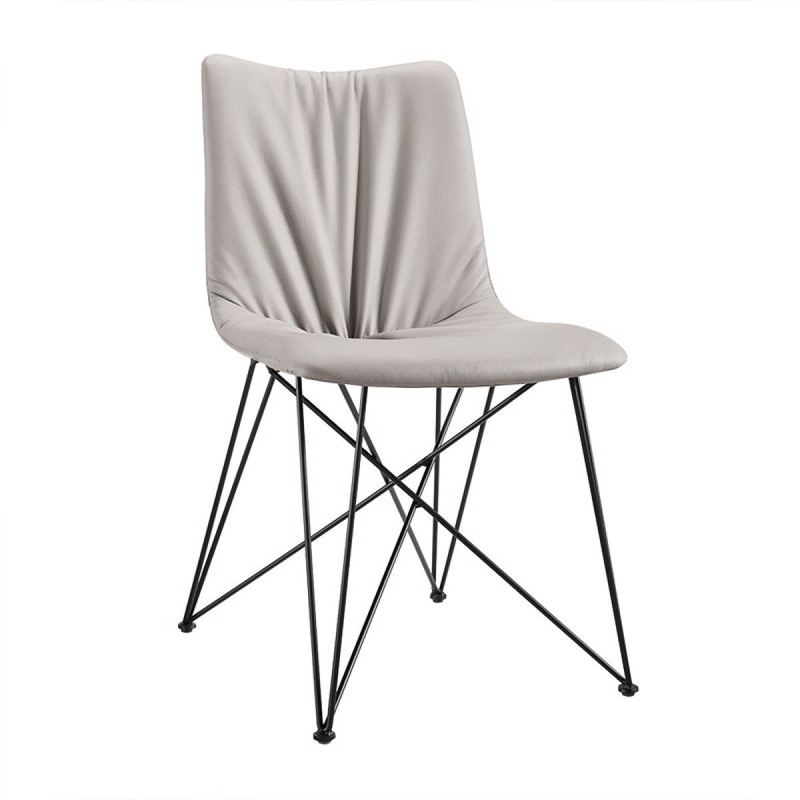 Set Of 2 Modern Grey Leatherette Black Coated Metal Dining Chairs By Homeroots
