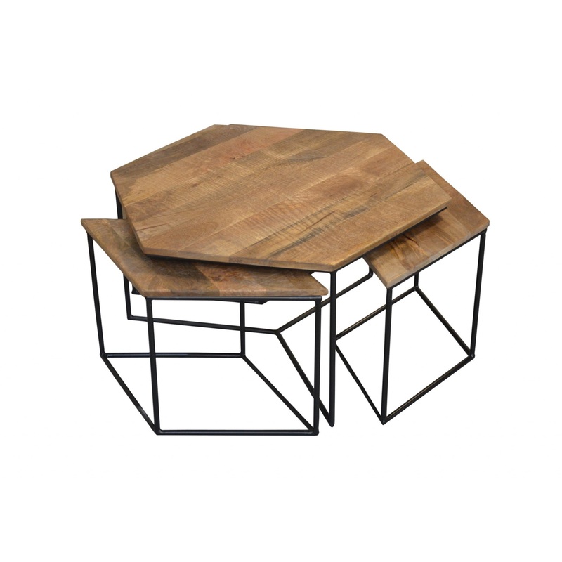 Set of 4 Geometric Wooden Coffee Tables By Homeroots