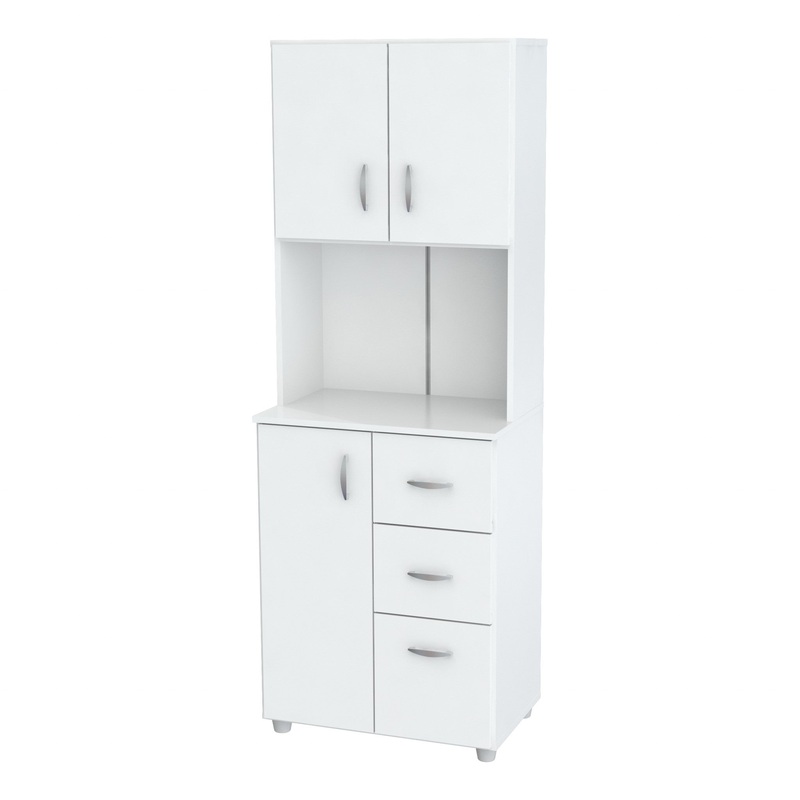 White Finish Wood High Low Full Size Microwave Cabinet By Homeroots