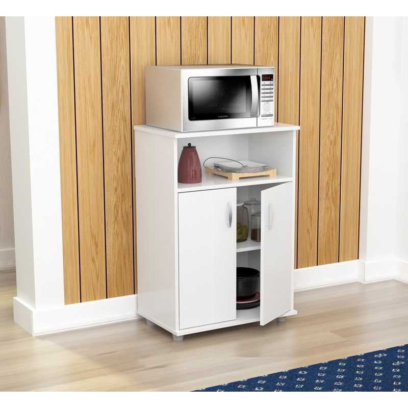 White Finish Wood Microwave Cart With Cabinet By Homeroots