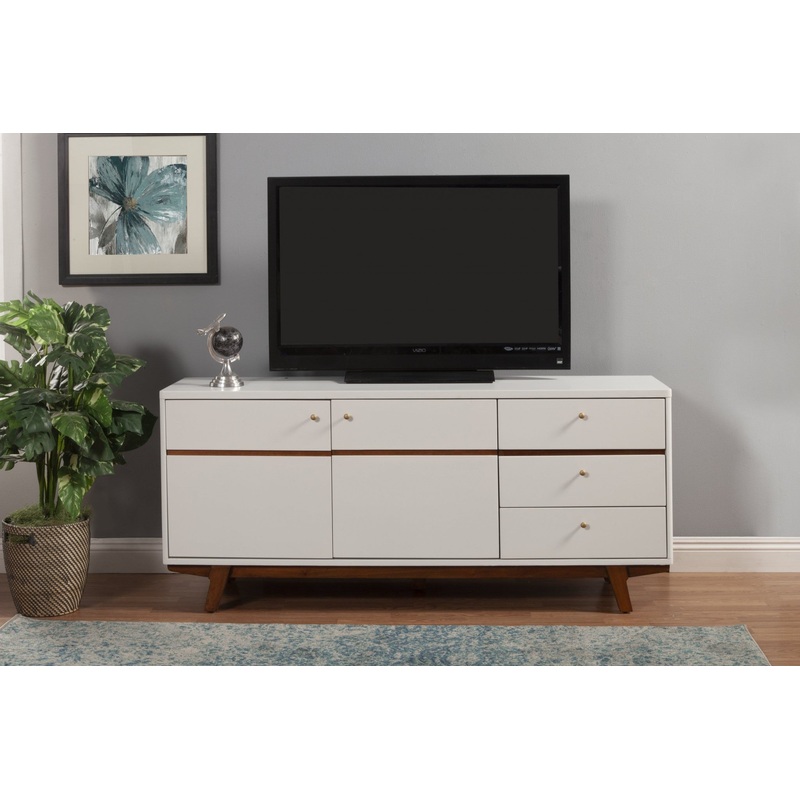White Mid Century Mod TV Console with Acorn Accents By Homeroots