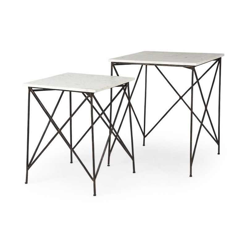 Antiqued Angular Metal and Marble End Table By Homeroots