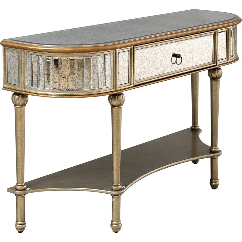 Antiqued Gold Demilune Console Table By Homeroots