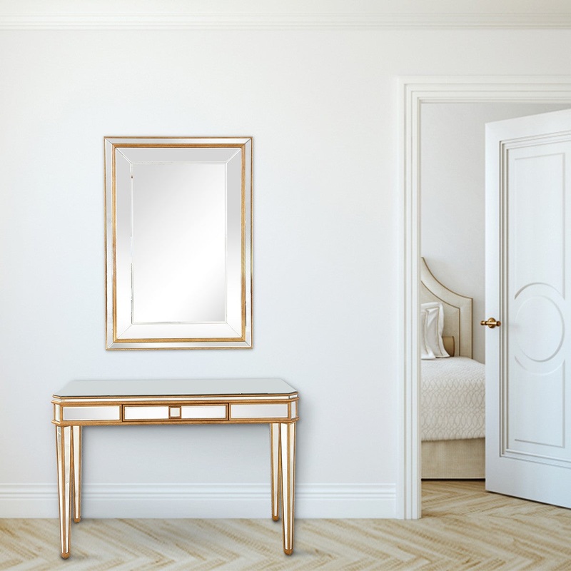 Antiqued Gold Finish Mirror and Console Table By Homeroots - 396811