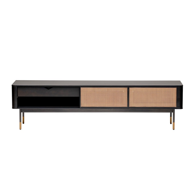 Black Wood and Wicker Media Stand By Homeroots
