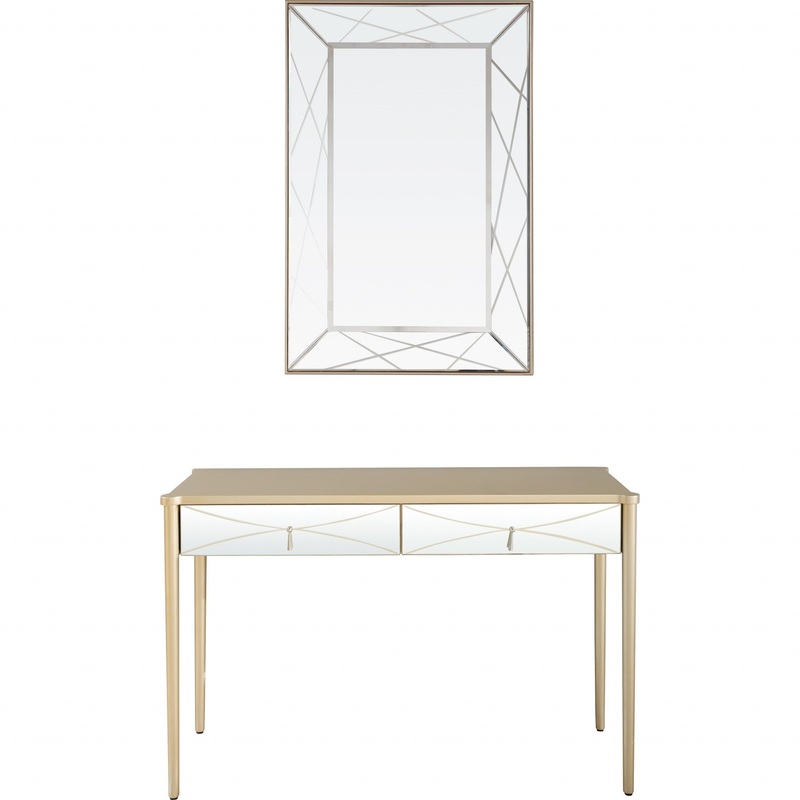 Champagne Finish Mirror and Console Table By Homeroots - 396817