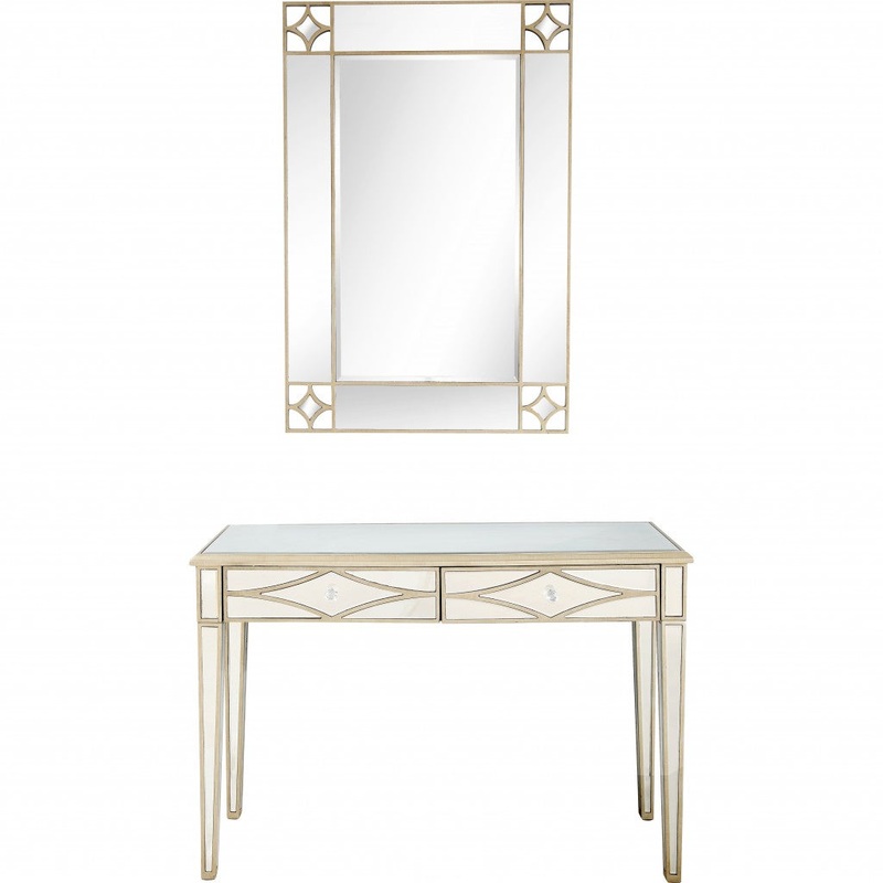 Champagne Finish Mirror and Console Table By Homeroots - 396827
