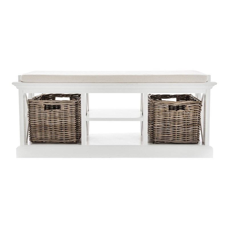 Classic White Bench and Basket Set By Homeroots