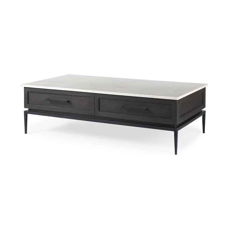 Dark Brown Wood and Marble Coffee Table By Homeroots