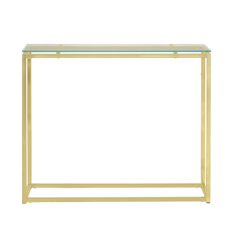 Geo Rectangle Clear Glass and Gold Console Table By Homeroots