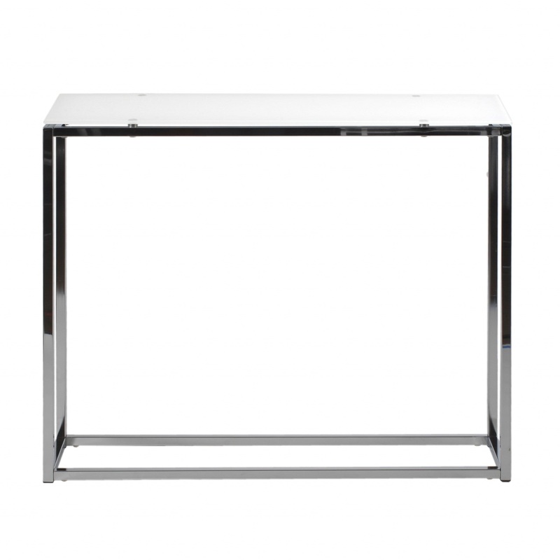 Geo Rectangle White Glass and Chrome Console Table By Homeroots