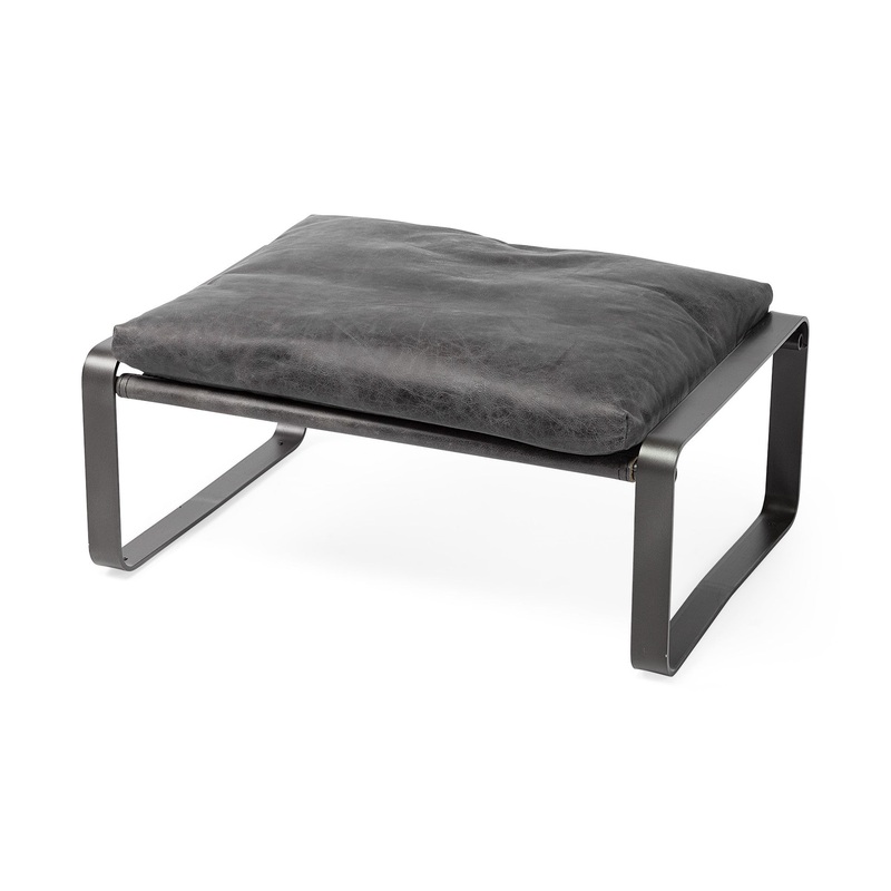 Mod Black Leather Metal Base Ottoman By Homeroots