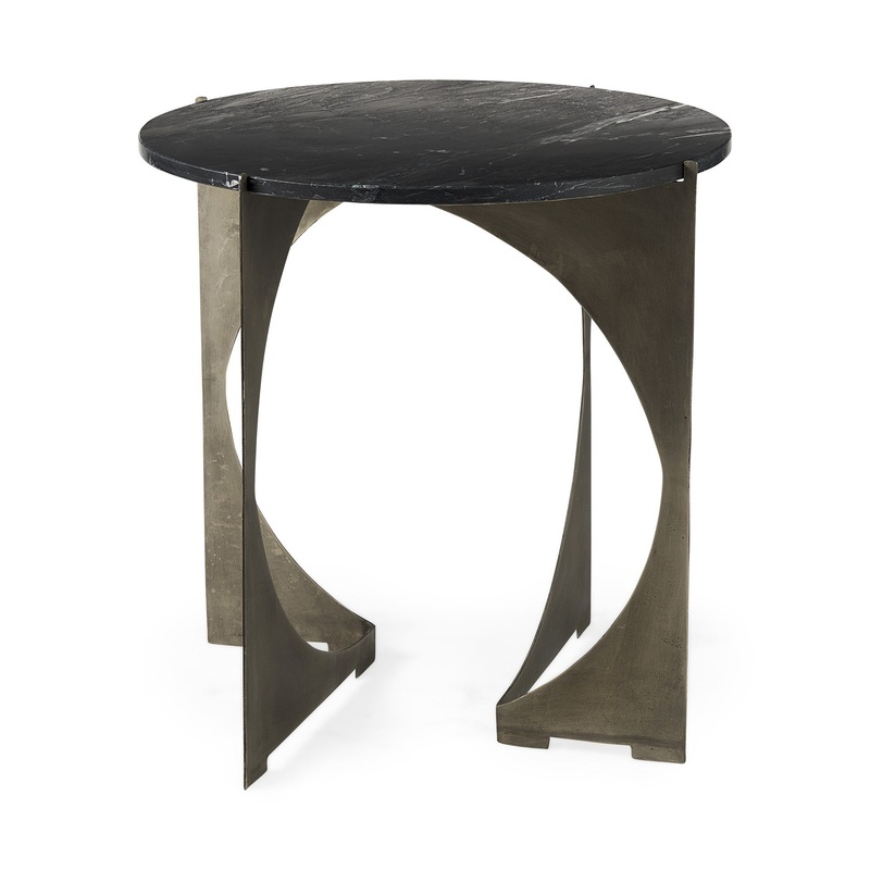 Mod Black Marble Antiqued Nickel Side Table By Homeroots