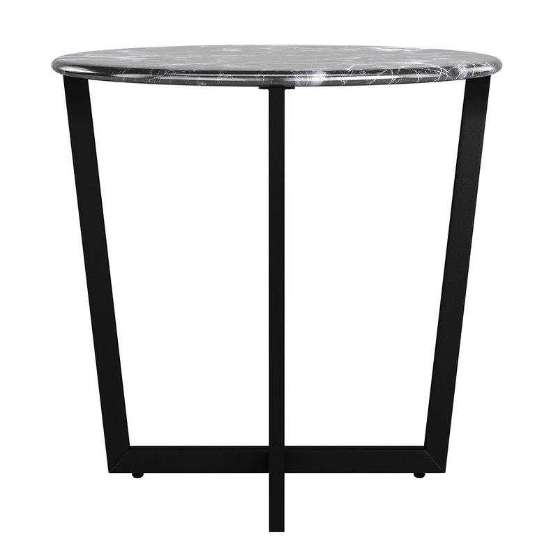 Mod Geo Black and Black Round Faux Marble Side Table By Homeroots