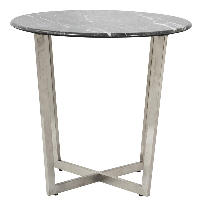Mod Geo Chrome and Black Round Faux Marble Side Table By Homeroots