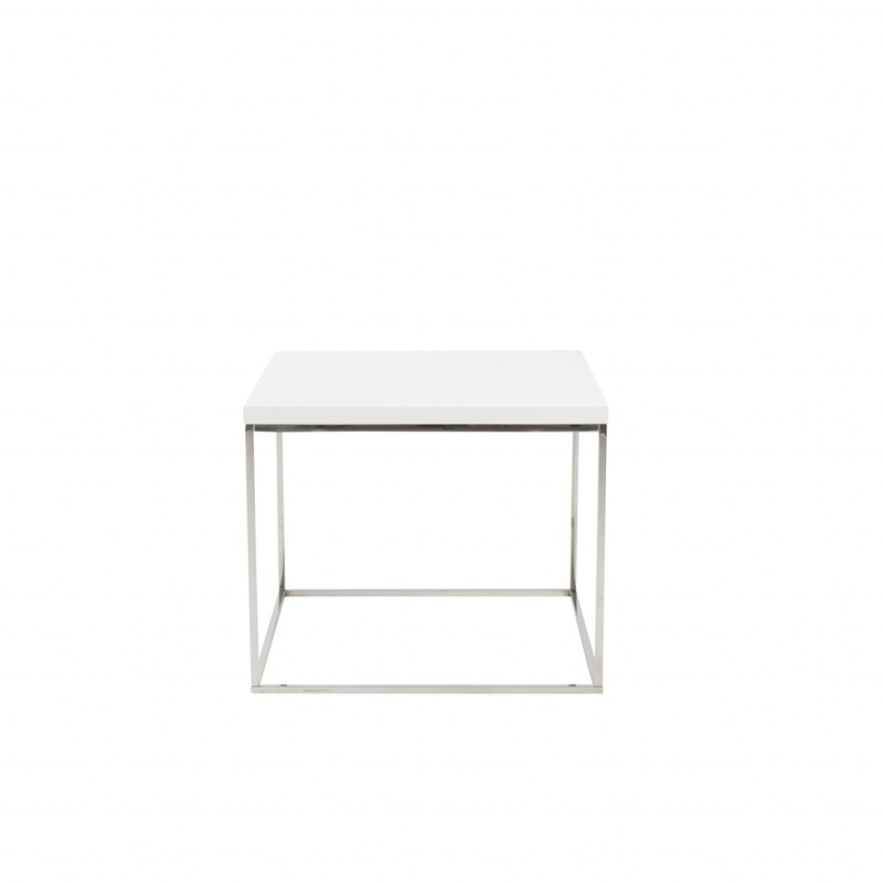 Modern White Gloss and Chrome Cube Side Table By Homeroots